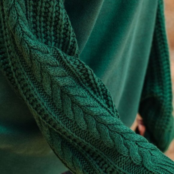 LUKE CONTRAST CABLE KNIT SWEATER - HUNTER GREEN - Picture 3 of 5